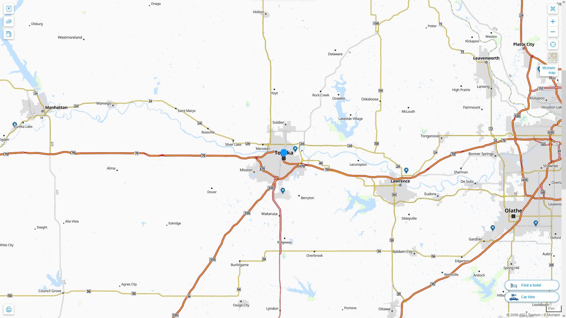 Topeka Kansas Highway and Road Map